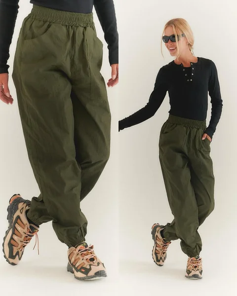 Olive Green Jogger-Style Pants