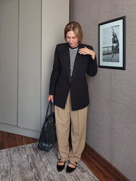 Khaki Pleated Wide-Leg Trousers