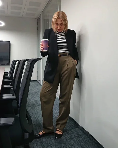 Olive Green Pleated Wide-Leg Trousers