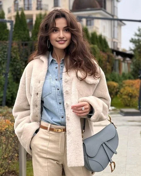 Neutral Wool-Blend Straight Trousers