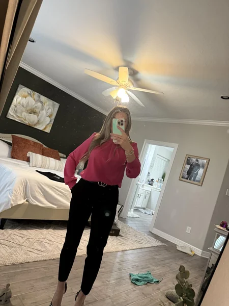 Elegant Pleated Mock Neck Blouse – Chic Business Outfit for Women