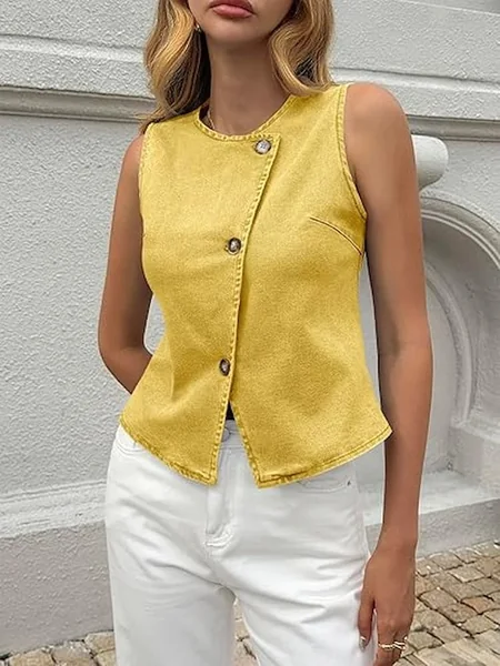 Fitted Denim Vest with Relaxed Jeans