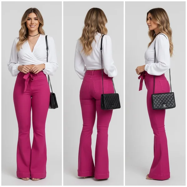 High-Waist Bell Bottom Jeans with Belt