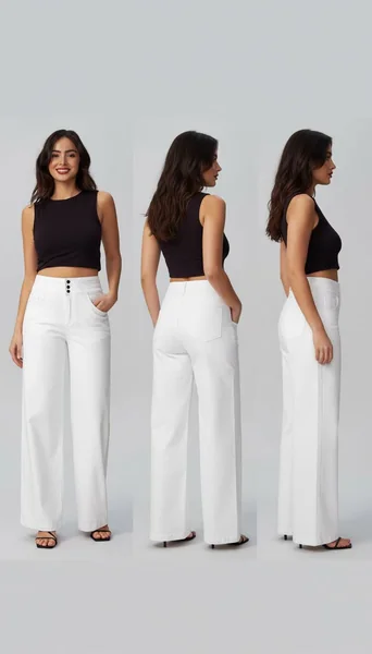 High-Waisted Wide Leg White Jeans