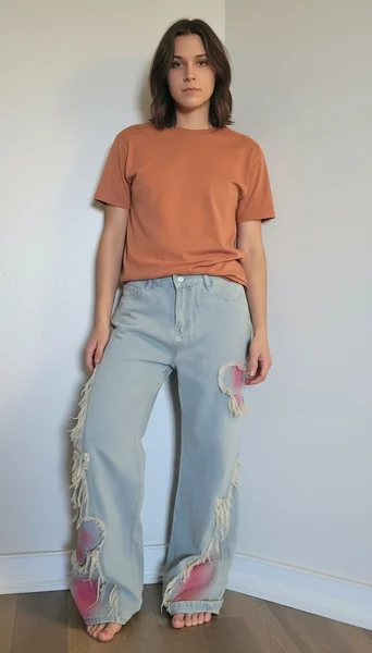 Butterfly Print Baggy Jeans with Crop Top