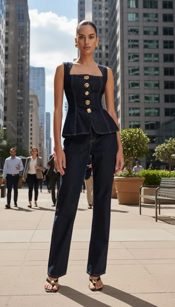 Denim Two-Piece Vest and Jeans for Effortless Office Style