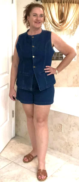 Sleeveless Blazer and Shorts Denim Set