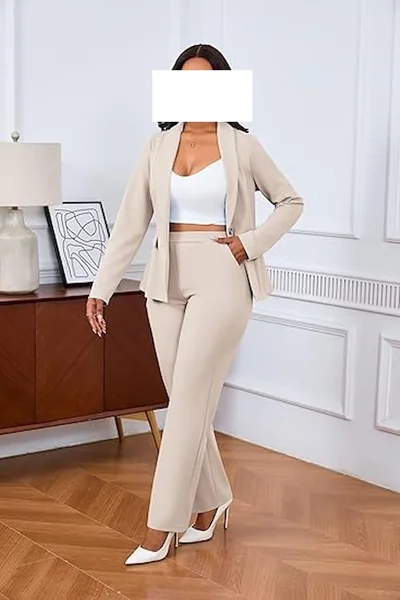 2-Piece Blazer & Straight-Leg Pants Set – Elegant Office Outfit