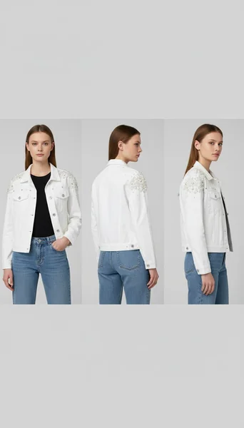 Embroidered Pearl Denim Jacket