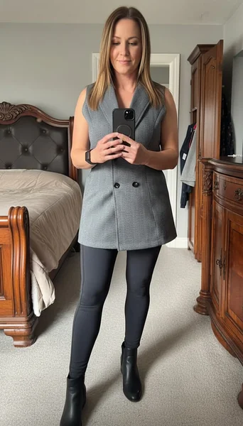 Gray Long Vest Jeans