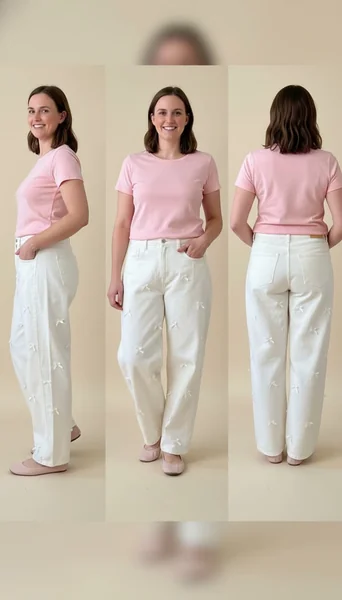 Mid-Rise Barrel Jeans with Bow Detail