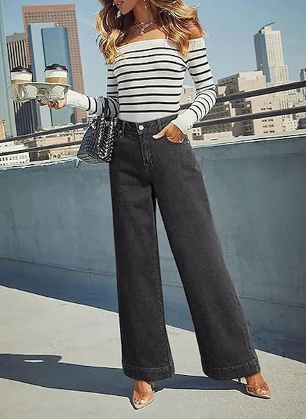 Gray Wide Leg Stretch Jeans
