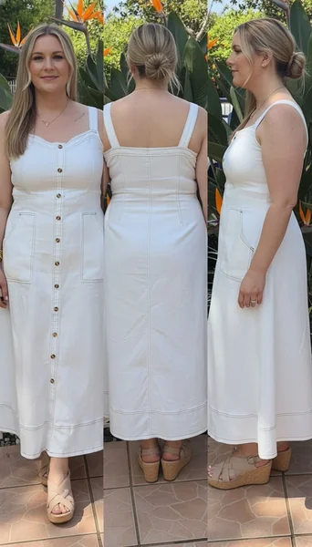 Button-Down A-Line Denim Midi Dress