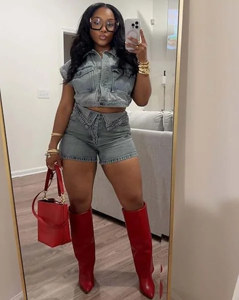 Denim Crop Jacket and Shorts Set