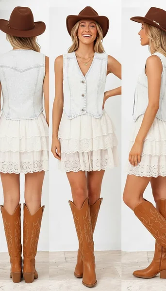 V-Neck Cropped Denim Vest