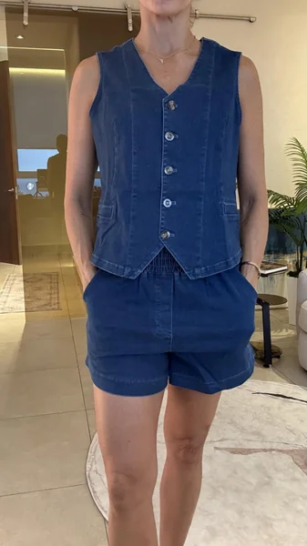 Sleeveless Denim Vest and Shorts Set