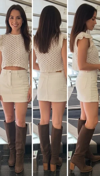 High-Waisted Denim Skort with Slit