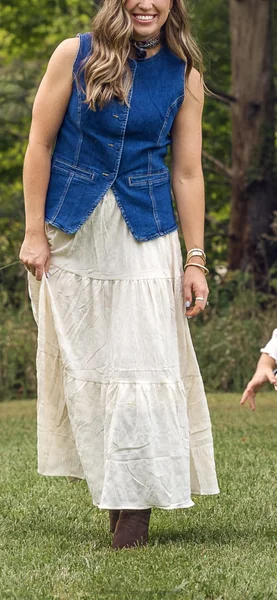 Denim Vest Top with Straight-Leg Jeans