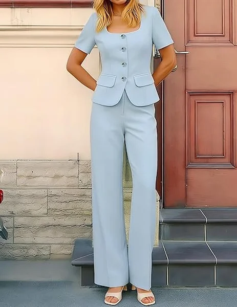 Light Blue Short Sleeve Blazer Set