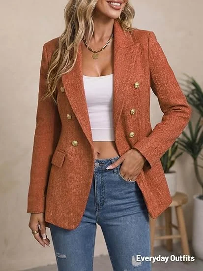 Tweed Plaid Blazer – Elegant Work & Casual Outfit