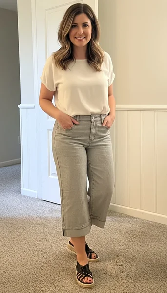 Cropped Wide Leg Jeans Casual Outfit
