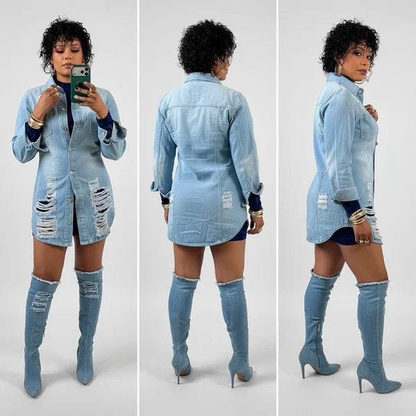 Distressed Trucker Jeans Jacket with Tassels