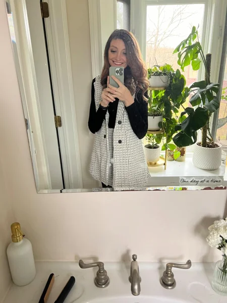 Plaid Blazer Vest & Skirt Set