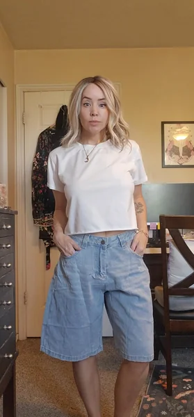 Vintage Y2K Baggy Denim Shorts with Fitted Tank