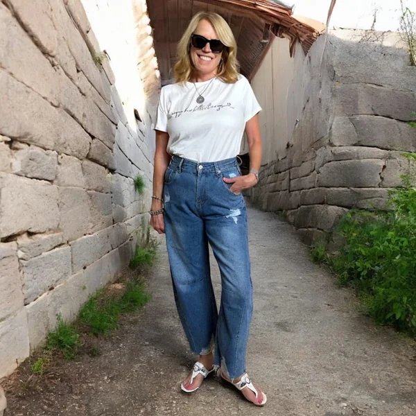 High Waisted Barrel Jeans with Cropped Sweater