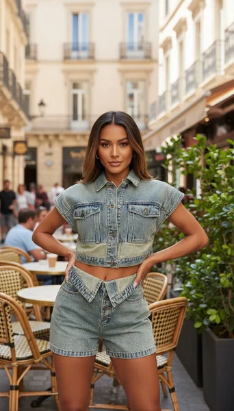 Asymmetrical Two-Piece Denim Set