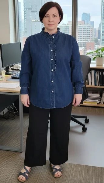 Ruffled Denim Button-Down for Polished Office Style