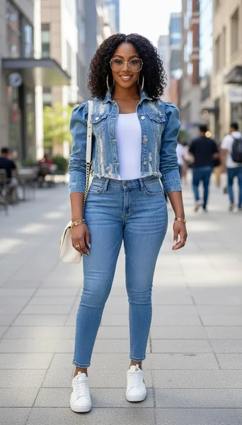 Ripped Denim Crop Top with High-Waist Jeans
