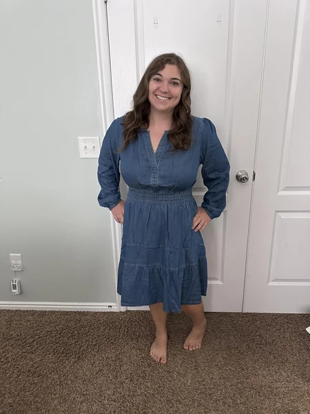 Long Sleeve Ruffle Jeans Dress Outfit