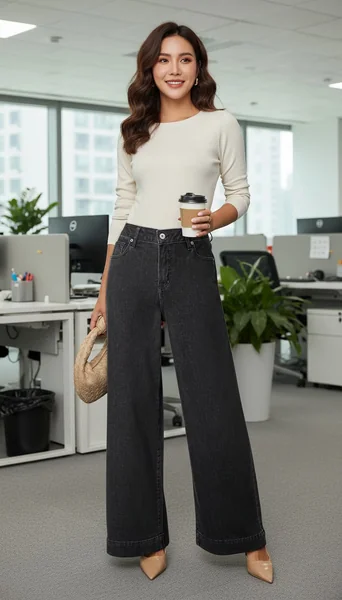 High-Waisted Wide Leg Jeans for Business Casual