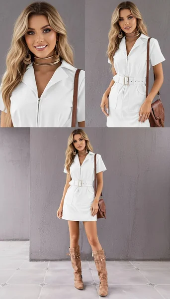 Belted Zip-Up Mini Shirt Dress