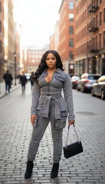 Gray Jeans Inspired Cargo Jumpsuit