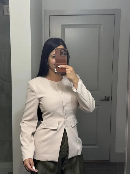 White Button-Down Blazer with Pockets