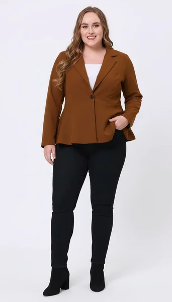 Plus-Size Brown Peplum Blazer