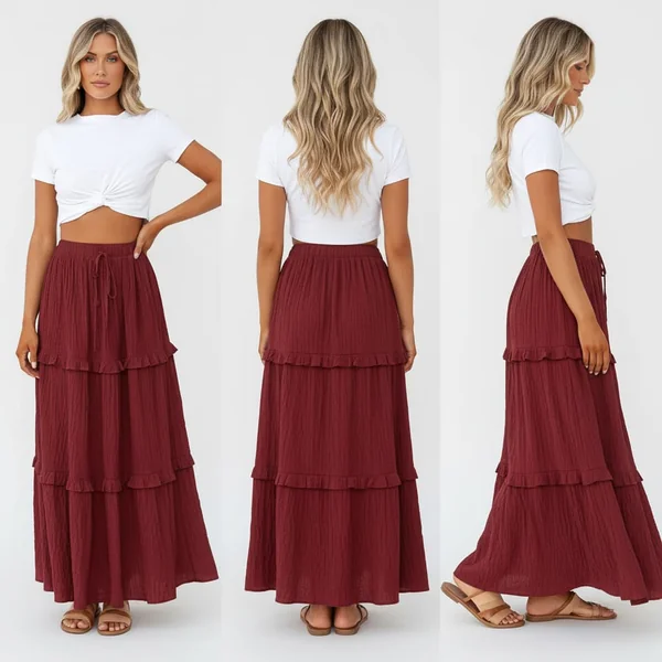 Elegant Red A-Line Midi Skirt