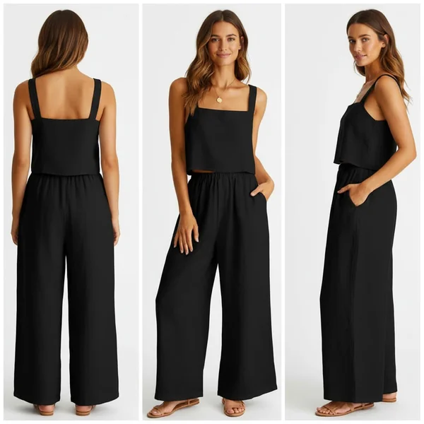 Effortless Black Linen Set for Summer Days