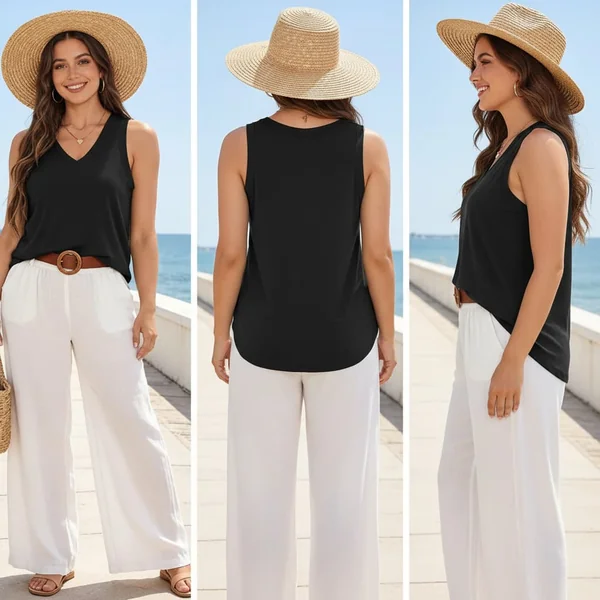 Black V Neck Tank Top Set