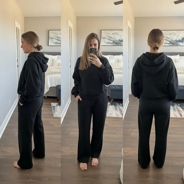 Black Wide Leg Sweatpants Lounge Look