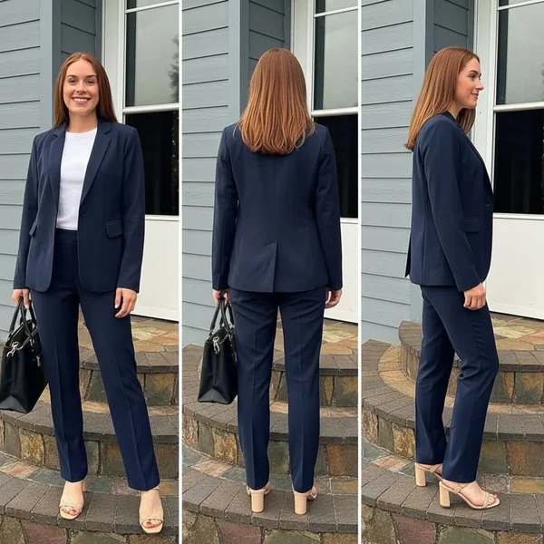 Navy Blue Blazer Pants Set