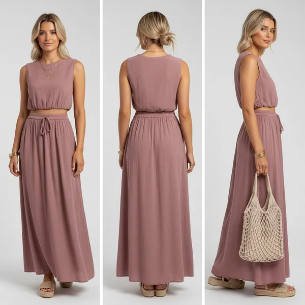 Cotton Sleeveless Maxi Skirt Set