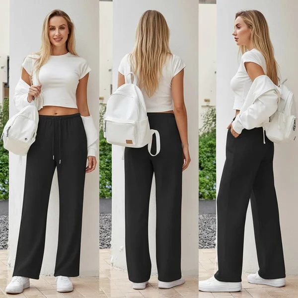 Black Drawstring Wide Leg Pants