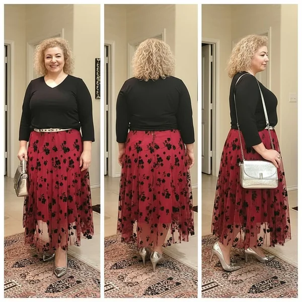 3D Mesh Midi Statement Skirt