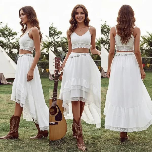 Boho Lace Ruffle Skirt Look
