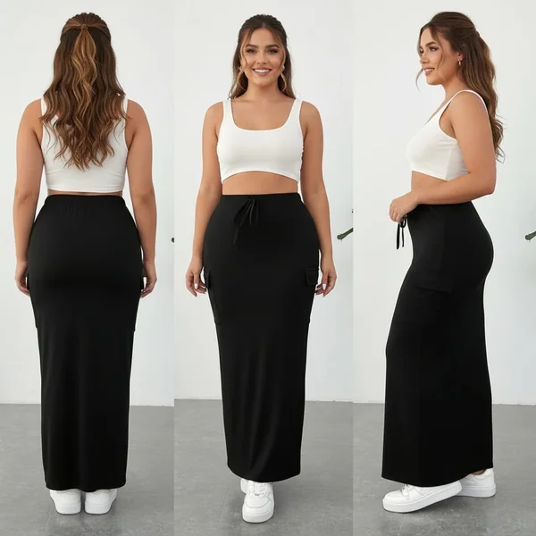 Plus Size Cargo Maxi Skirt