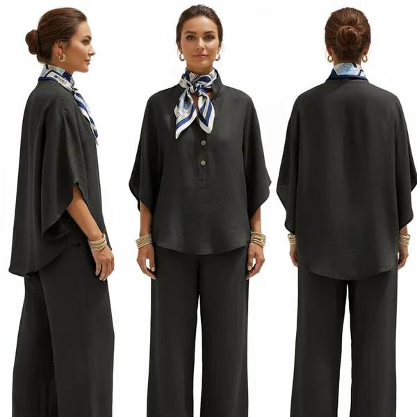 Batwing Linen Shirt & Wide-Leg Pants