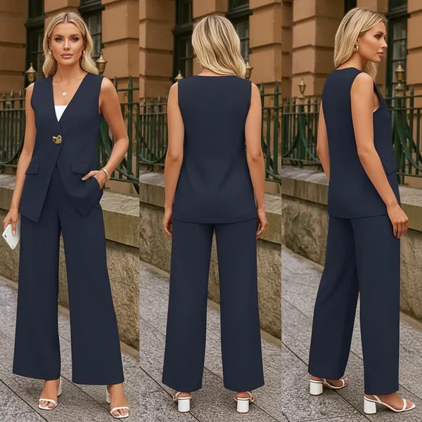 Navy Sleeveless Blazer Set